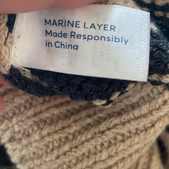 MARINE LAYER Claire Relaxed Knit Polo Sweater in Neutral Stripe, Size X-Large - Picture 11 of 15